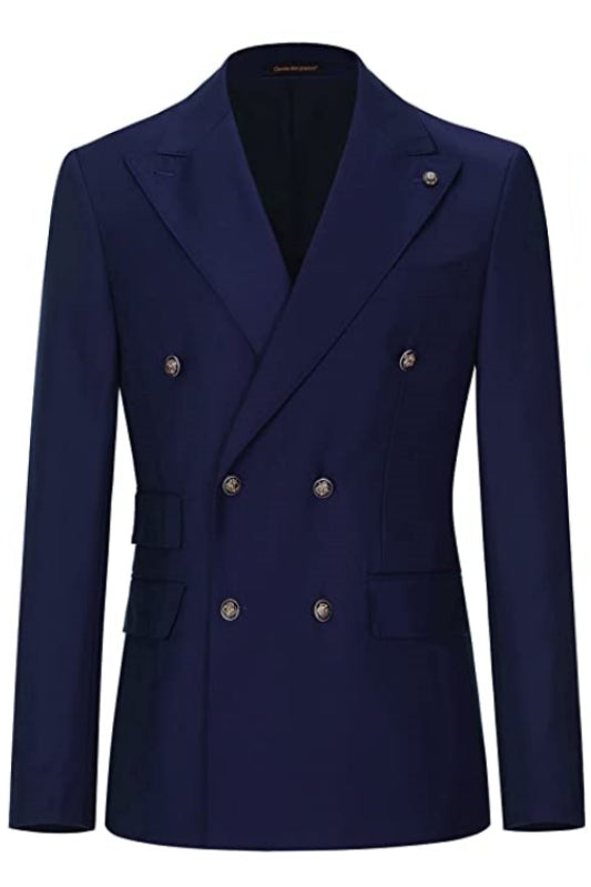 Navy Blue Double Breasted Peaked Lapel Business Suit New Arrival
