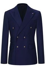 Navy Blue Double Breasted Peaked Lapel Business Suit New Arrival