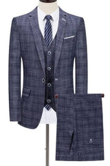 Navy Blue One Button Notched Lapel Business Suit for Men