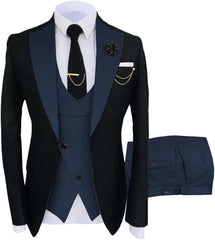 Navy Blue Shawl Lapel 3 Piece Formal Prom Suit