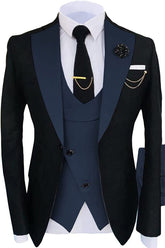 Navy Blue Shawl Lapel 3 Piece Formal Prom Suit