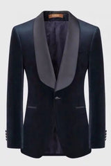 Navy Blue Shawl Lapel Formal Velvet Wedding Suit