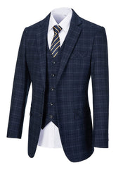 Navy Blue Three Piece Notched Lapel Business Suit for Men