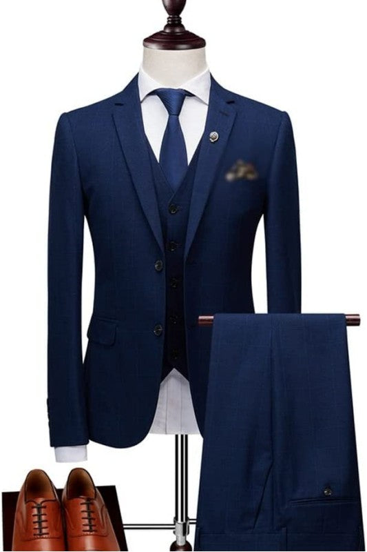Navy Blue Three Piece Notched Lapel Business Suit