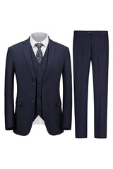 Navy Blue Three Piece Notched Lapel Business Suit