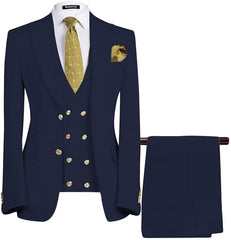 Navy Blue Three Piece Peaked Lapel Business Suit