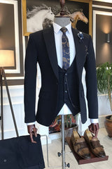 Navy Blue Three Piece Peaked Lapel Business Suit