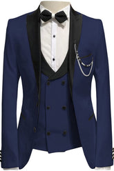 Navy Blue Three Piece Peaked Lapel Prom Suit