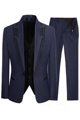 Navy Blue Three Piece Shawl Lapel Prom Suit