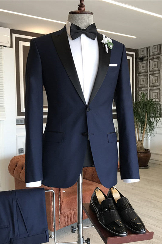 Navy Blue Two Piece Peaked Lapel Business Suit