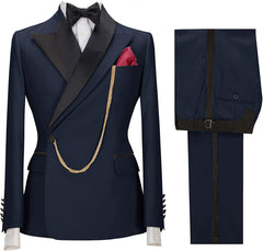 Navy Blue Two Piece Peaked Lapel Prom Suit
