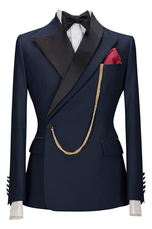 Navy Blue Two Piece Peaked Lapel Prom Suit