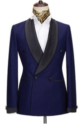 Navy Blue Wedding Suit with Black Shawl Lapel Newest
