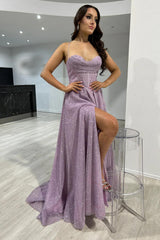 Navy Prom Dress Corset Long Evening Dress with Slit