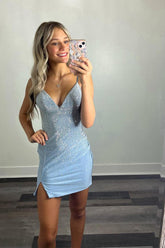 Nessa Homecoming Dress Pretty Bodycon Delicate Beading Satin Backless Style Short Party Cocktail Dress