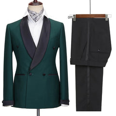 New Arrival Dark Green Wedding Suit with Black Shawl Lapel