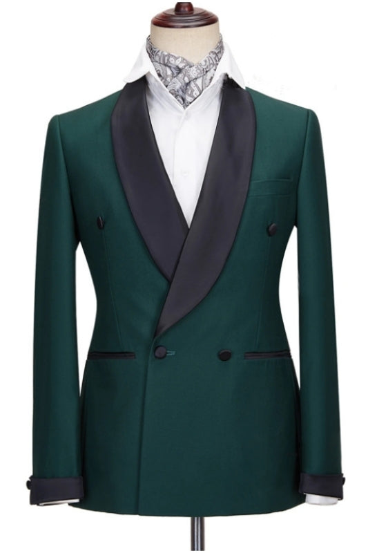 New Arrival Dark Green Wedding Suit with Black Shawl Lapel
