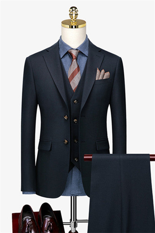 New Arrival Dark Navy 3 Piece Notched Lapel Business Suit