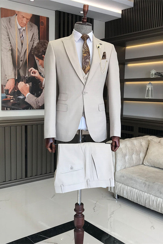 Newest Beige 3 Piece One Button Prom Suit for Men