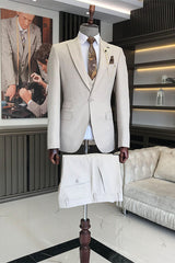 Newest Beige 3 Piece One Button Prom Suit for Men