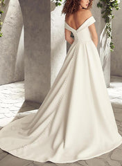 Off Shoulder Ball Gown Wedding Dress Satin