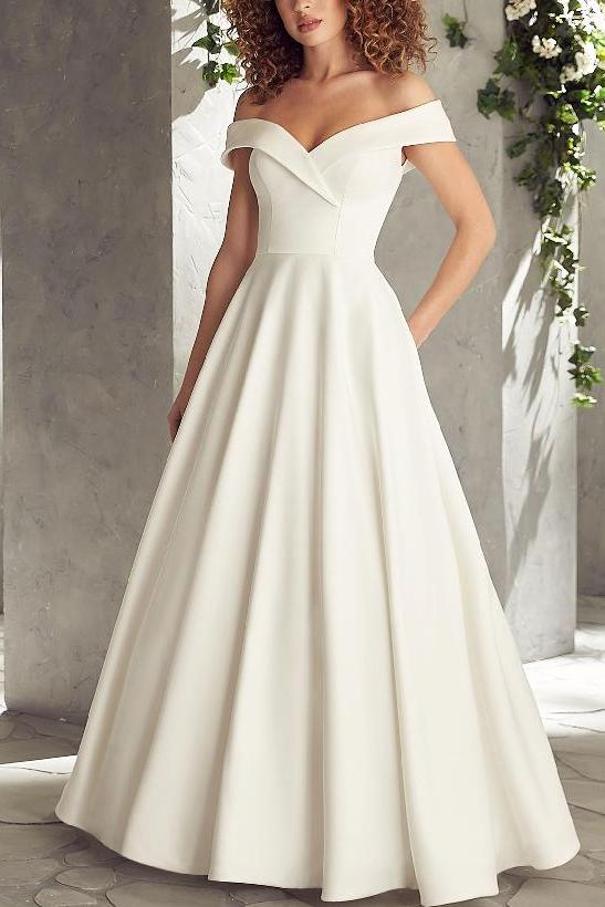 Off Shoulder Ball Gown Wedding Dress Satin