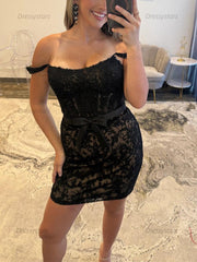 Dressystars Off-Shoulder Lace Bodycon Homecoming Dress with Bow