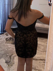 Dressystars Off-Shoulder Lace Bodycon Homecoming Dress with Bow
