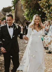 Off The Shoulder A Line Elastic Satin Wedding Dress with Long Sleeves