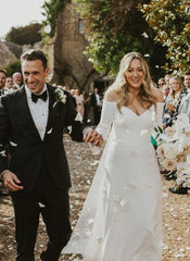 Off The Shoulder A Line Elastic Satin Wedding Dress with Long Sleeves