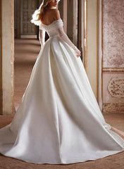 Off The Shoulder A Line Wedding Dress With Long Sleeves and Pockets Featuring Sequins
