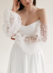 Off The Shoulder A Line Wedding Dress with Long Sleeves and Split Front