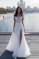 Off The Shoulder Appliques A Line Wedding Dress Side Split Tulle Bridal Dress