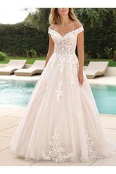 Off The Shoulder Ball Gown Wedding Dress with Classic Lace