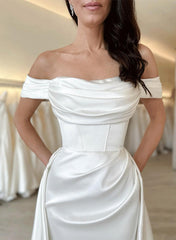 Off The Shoulder Cowl Neck Satin Wedding Dress