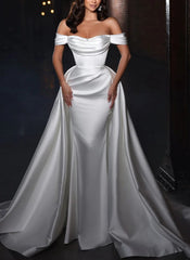 Off The Shoulder Cowl Neck Satin Wedding Dress
