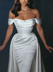 Off The Shoulder Cowl Neck Satin Wedding Dress