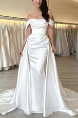 Off The Shoulder Cowl Neck Satin Wedding Dress