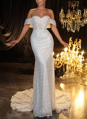 Off The Shoulder Detachable Sequined Trumpet/Mermaid Wedding Dress