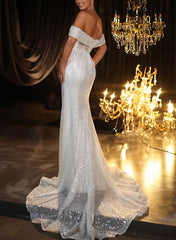 Off The Shoulder Detachable Sequined Trumpet/Mermaid Wedding Dress