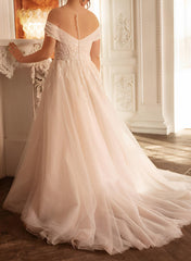 Off The Shoulder Lace/Tulle Wedding Dress for Plus Size