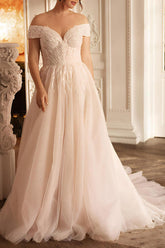 Off The Shoulder Lace/Tulle Wedding Dress for Plus Size