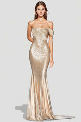 Off The Shoulder Mermaid Champagne Wedding Guest Dress Long Formal Dress