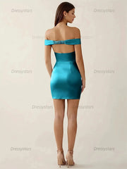 Dressystars Off-The-Shoulder Ruched Satin Homecoming Dresses Mini Cocktail Dress