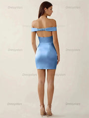 Dressystars Off-The-Shoulder Ruched Satin Homecoming Dresses Mini Cocktail Dress