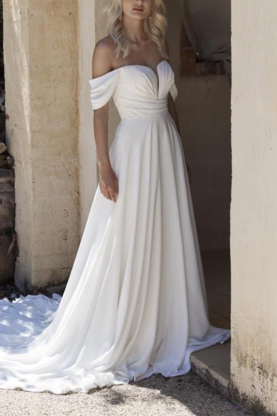 Off The Shoulder Sleeveless Chiffon Wedding Dress