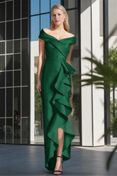 Off-The-Shoulder Sleeveless Pleated Asymmetrical Ruffled Dress for the Mother of the Bride