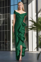 Off-The-Shoulder Sleeveless Pleated Asymmetrical Ruffled Dress for the Mother of the Bride