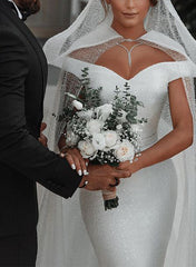 Off The Shoulder Sleeveless Sequined Trumpet/Mermaid Wedding Dress