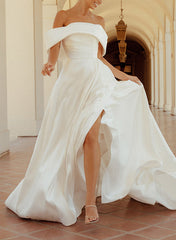 Off The Shoulder Sleeveless Wedding Dress With Split Front/Bow(s)